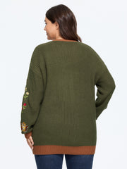 Squirrel Floral Embroidery Contrast Trim Cardigan
