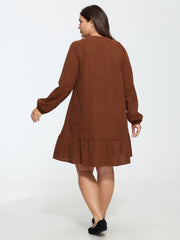Corduroy Long Sleeve Ruffle Hem Mini Dress