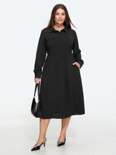 Collared Half Button Placket Pocket Midi Dress