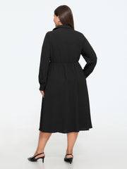 Collared Half Button Placket Pocket Midi Dress