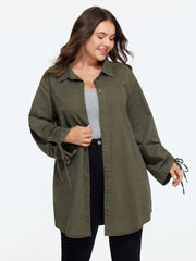 Cotton Vintage Drawstring Cuff Button Down Jacket