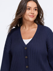 Button Front Ribbed Knit Cardigan