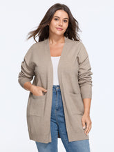 Solid V Neck Pocket Open Front Cardigan