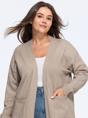 Solid V Neck Pocket Open Front Cardigan