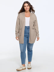 Solid V Neck Pocket Open Front Cardigan