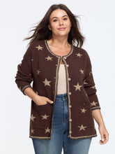 Wool Blend Star Jacquard Pocket Button Front Cardigan