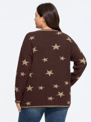 Wool Blend Star Jacquard Pocket Button Front Cardigan