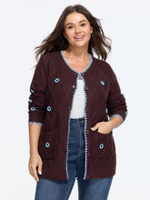 Crochet Floral Contrast Trim Button Front Cardigan