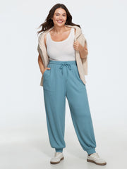 Drawstring Waist Waffle Knit Jogger Pants