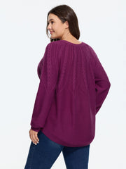 Textured Curved Hem Loose Fit Cable Knit Pullover