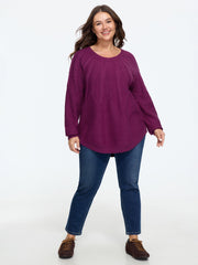 Textured Curved Hem Loose Fit Cable Knit Pullover
