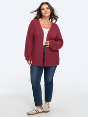 V Neck Open Front Waffle Knit Cardigan