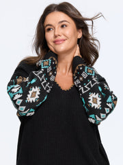 Geometric Jacquard V Neck Pullover