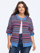 Colorful Striped Round Neck Button Front Cardigan