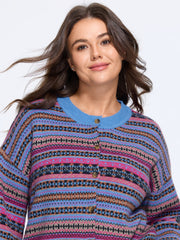 Colorful Striped Round Neck Button Front Cardigan