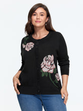 Rose Floral Jacquard Button Front Cardigan