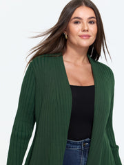 Flared Hem Ribbed Open Front Cardigan