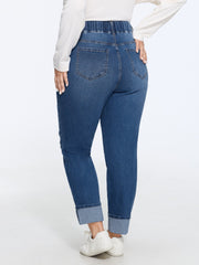 Stretch Drawstring Waist Cuffed Hem Jeans