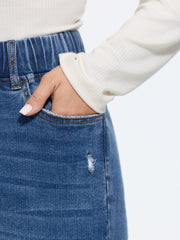 Stretch Drawstring Waist Cuffed Hem Jeans