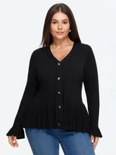 V Neck Flare Ruffle Hem Button Front Cardigan