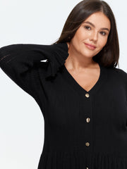 V Neck Flare Ruffle Hem Button Front Cardigan