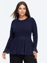 Round Neck Flare Hem Ribbed Knit Pullover