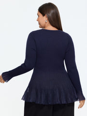 Round Neck Flare Hem Ribbed Knit Pullover