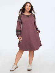Supersoft Geometric Patchwork Raglan Sleeve Mini Dress