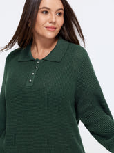 Half Button Cutout Waffle Knit Pullover