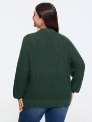 Half Button Cutout Waffle Knit Pullover