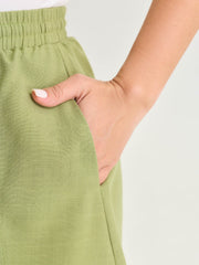 Linen Blend Elastic Waist Wide-Leg Shorts