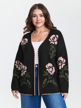Floral Pattern Jacquard Wavy Edge Knit Cardigan