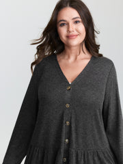 Textured Ruffled Hem Button Kimono