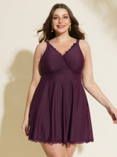 Sheer Lace Neckline Pockets Swim Dress