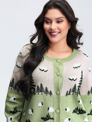 Meadow Pattern Jacquard Button Knit Cardigan
