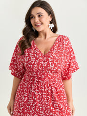 Ditsy Floral Print Ruffled Hem Jumpsuit
