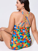 Vibrant Print Crossover Straps One-Piece Swim