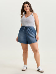 Stretchy Drawstring Elastic Waist Denim Shorts