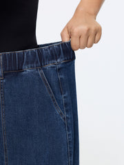 Stretchy Pull-On Wide-Leg Jeans