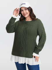 Twisted Stitch Woven Spliced Pullover