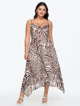 Stretchy Zebra Print Asymmetrical Hem Midi Dress