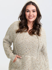 Heather Hooded Pocket Ribbed Hem Pullover