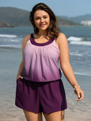 Color Gradient Adjustable Pockets One-Piece Swimsuit
