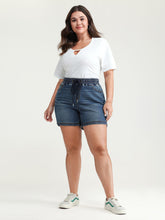 Stretchy Contrast Drawstring Skinny-Fit Denim Shorts
