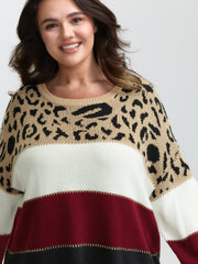 Leopard Print Colorblock Pullover