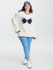 Romantic Fish Pattern Jacquard Textured Pullover
