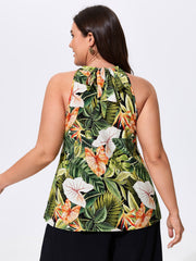 Tropical Print Halter Neckline Tank Top