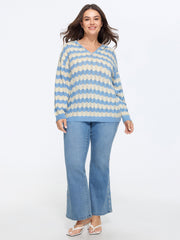Wavy Stripe Hollow Hooded Pullover