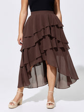 Ruffled Tiered Flowy Asymmetrical Maxi Skirt