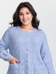 Textured Lantern Sleeve Button Knit Cardigan
